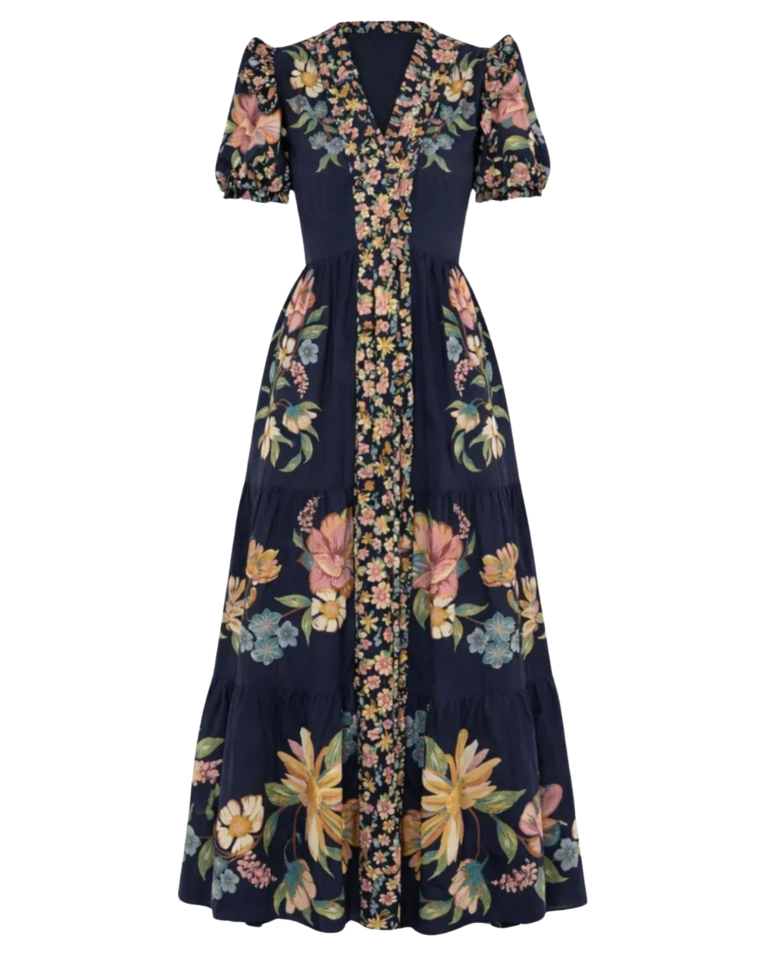 Maira Floral Short Sleeve Maxi Dress in Dark Blue by FARM Rio
