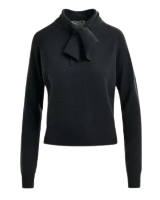 Invited Cashmere Pussy Bow Tie Sweater in Black by Essentiel Antwerp