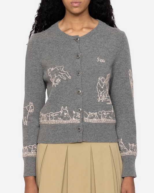 Edin Farm Embroidery Cardigan in Grey by Sea New York