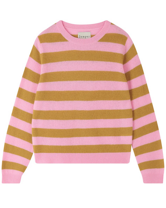 Cashmere Stripe Crew in Candy and Mustard by Jumper 1234