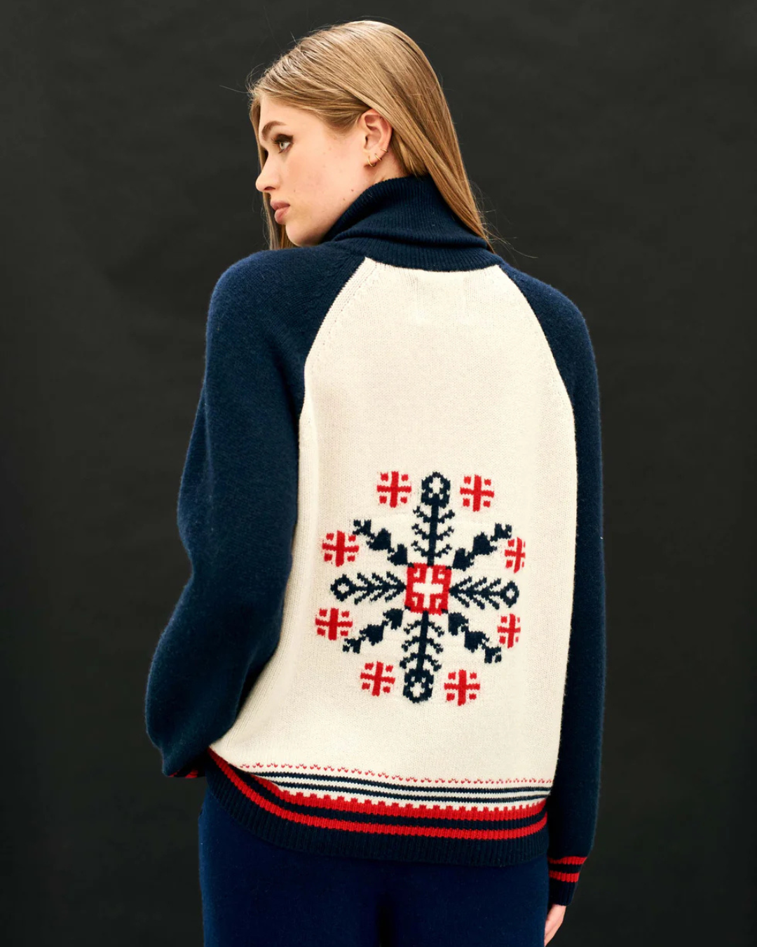 Cashmere Wool Snowflake Zip Up in Cream & Navy by Jumper 1234