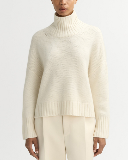 Girlfriend Cashmere Turtleneck in Feather White by SOFT GOAT