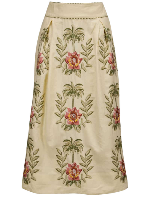 Tropical Flower Embroidered Sand Maxi Skirt by FARM Rio
