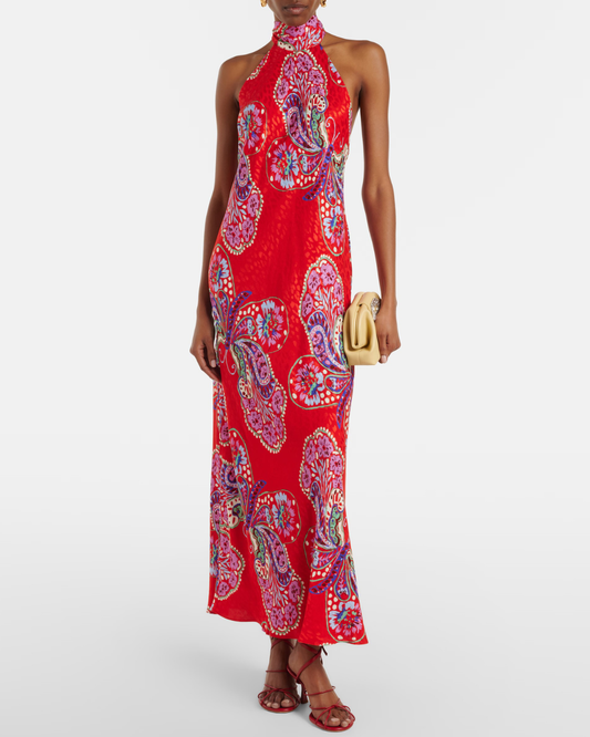 Maura Dress in Butterfly Bloom Jacquard Red by RIXO