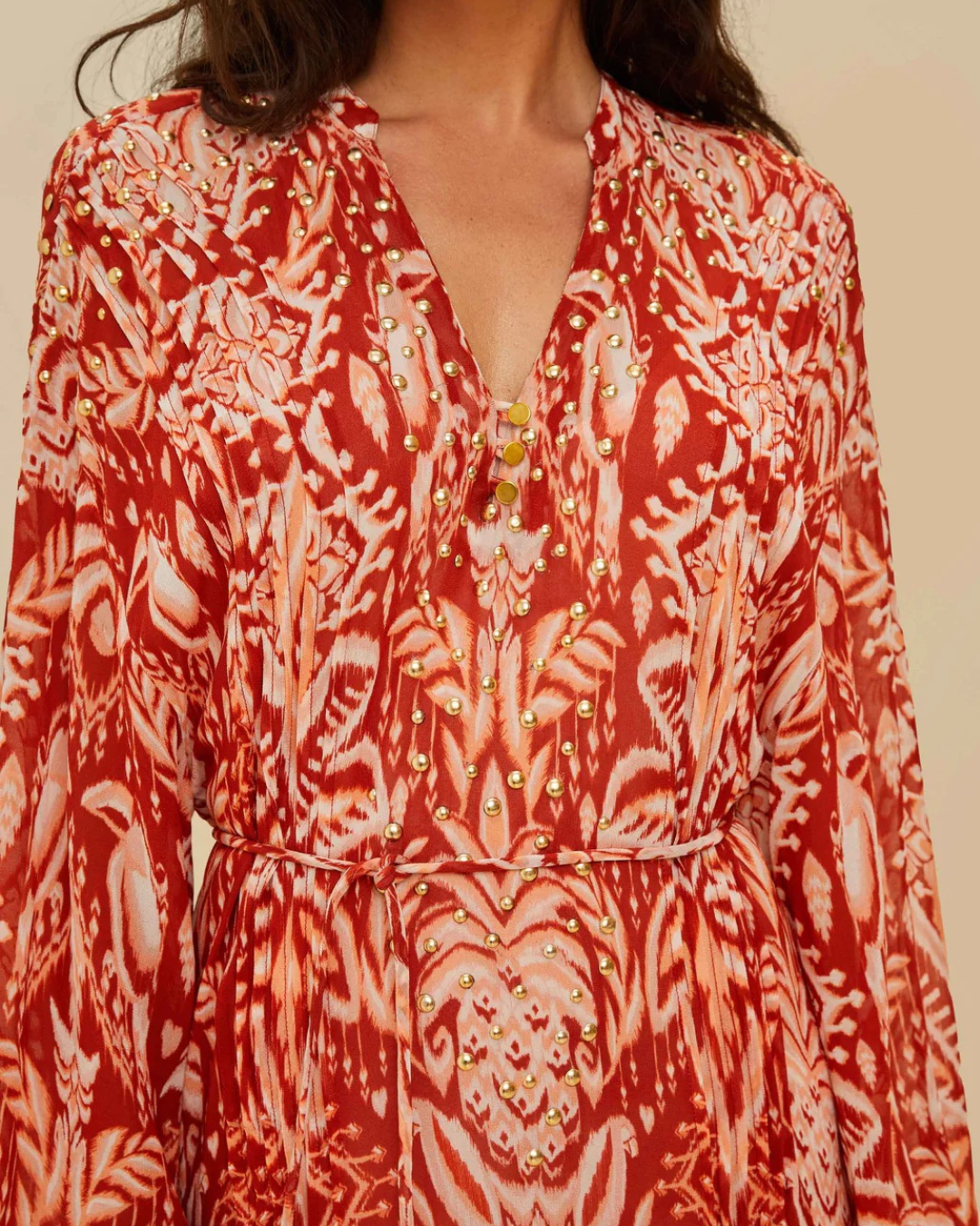 Tropical Tapestry Red Metal Embroidered Tiered Maxi Dress by Farm Rio