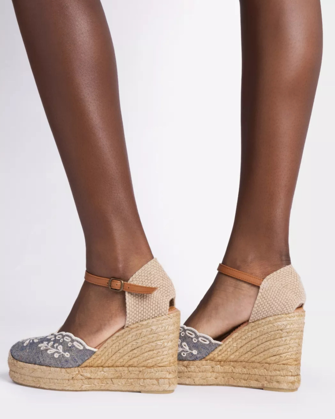 High Mary Jane Broderie Espadrille in Denim by Penelope Chilvers