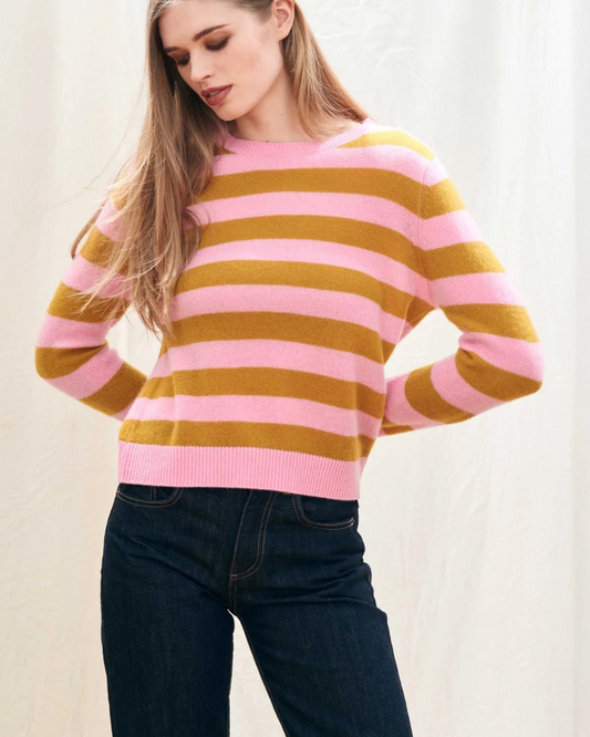 Cashmere Stripe Crew in Candy and Mustard by Jumper 1234