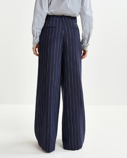 Dark Blue & White Striped Wide Leg Pant by Essentiel Antwerp