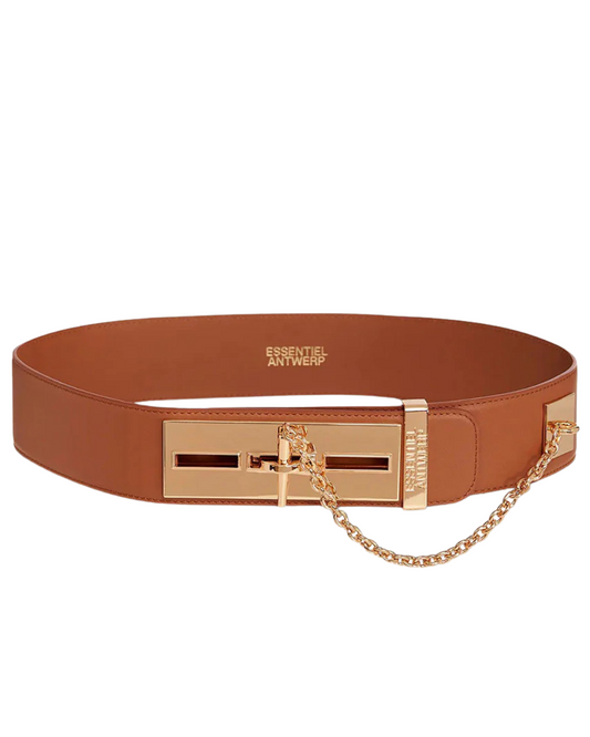 Gamme Leather Waist Belt in Tan by Essentiel Antwerp