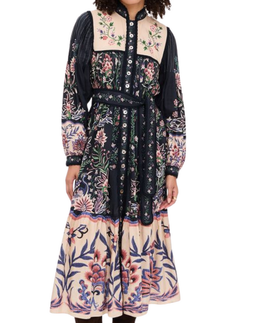 Marvelous Garden Black Long Sleeve Maxi Dress by FARM Rio