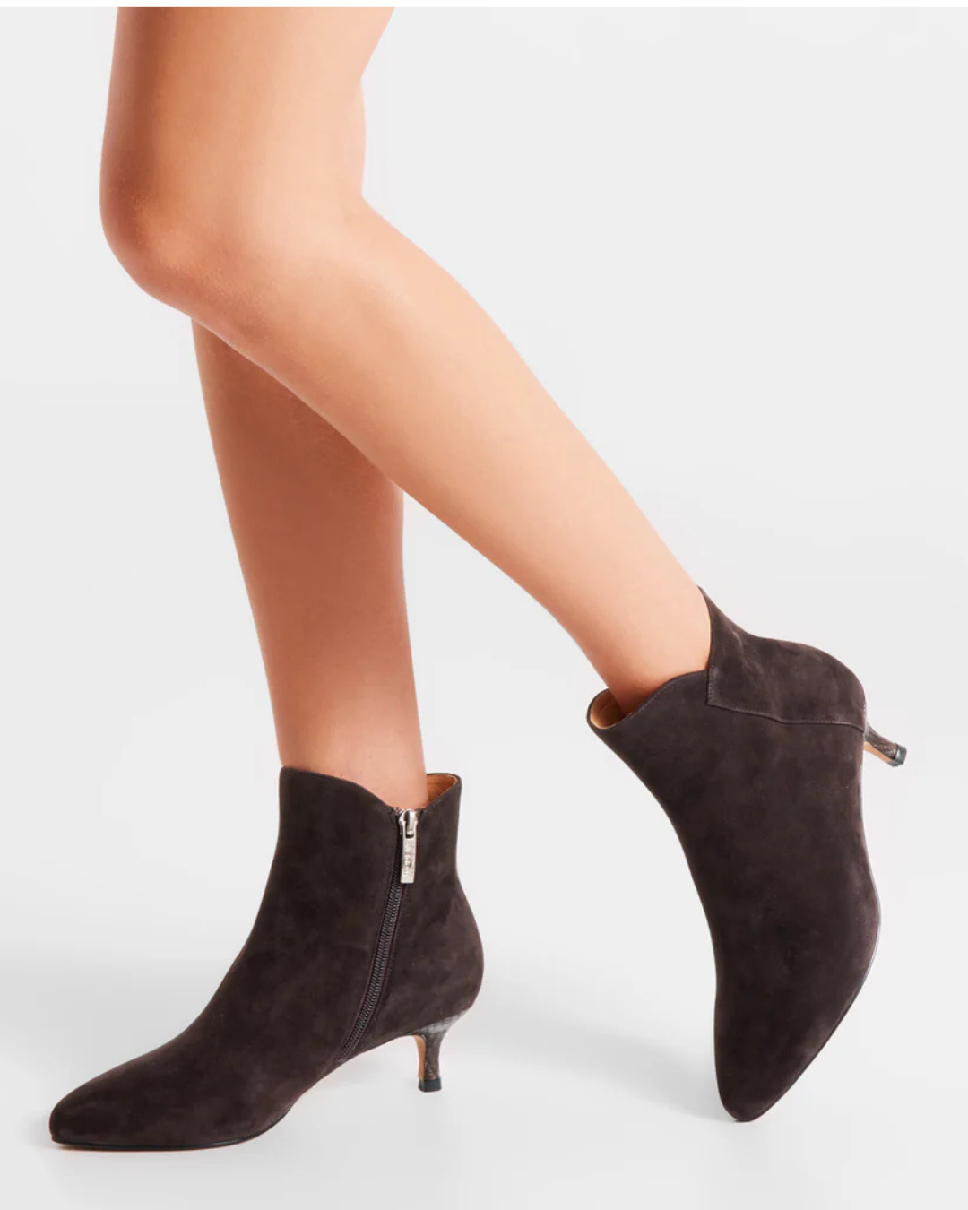 Saga Zip Suede Ankle Boots in Chocolate by WODEN