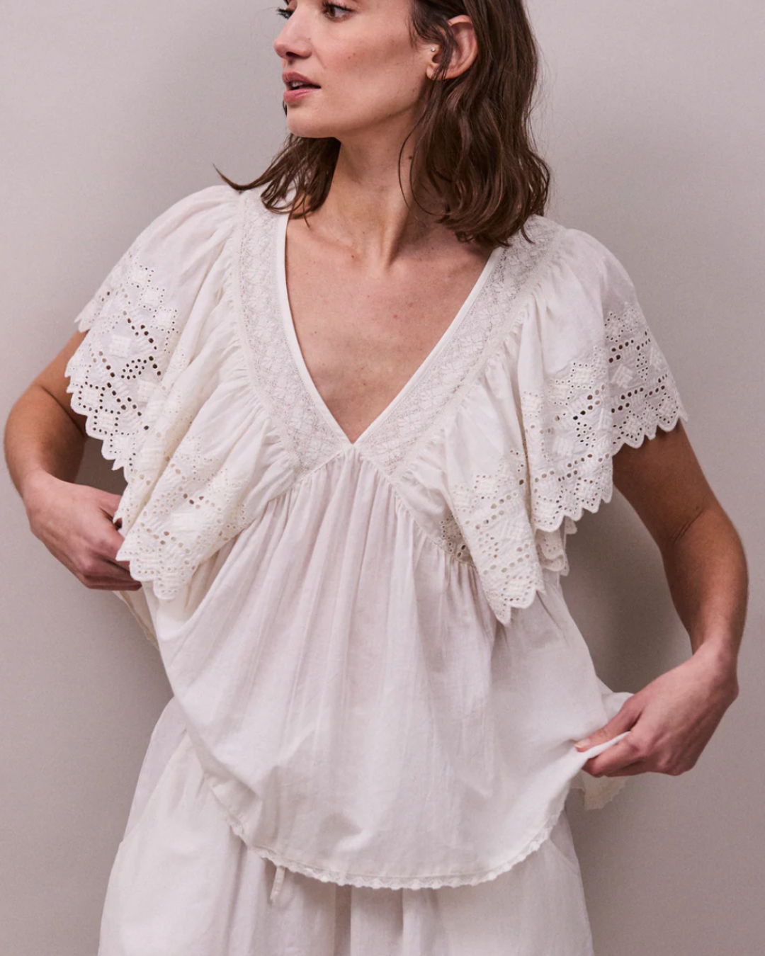Camelia Top in Vintage White by FAUNE