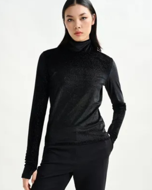 Indienne Velvet Jersey Top in Black by Essentiel Antwerp