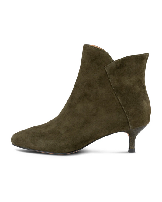 Saga Zip Suede Ankle Boots in Khaki By WODEN