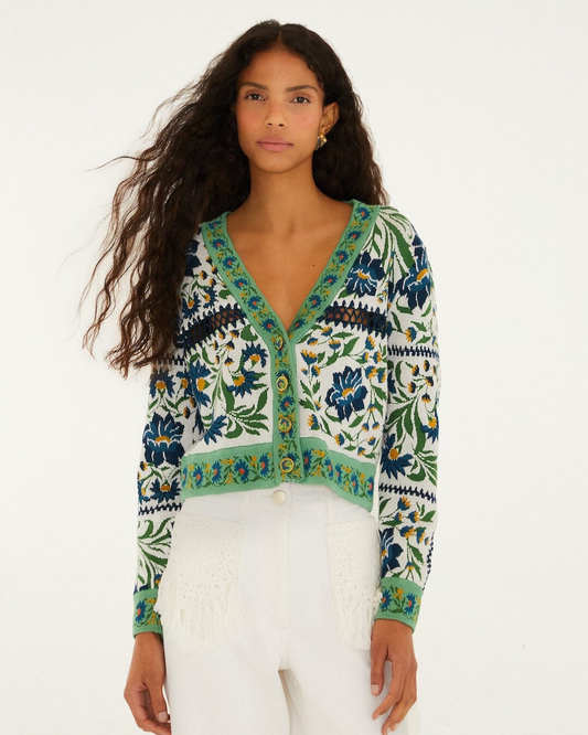 Manoela Knit Cardigan in Off White by FARM Rio