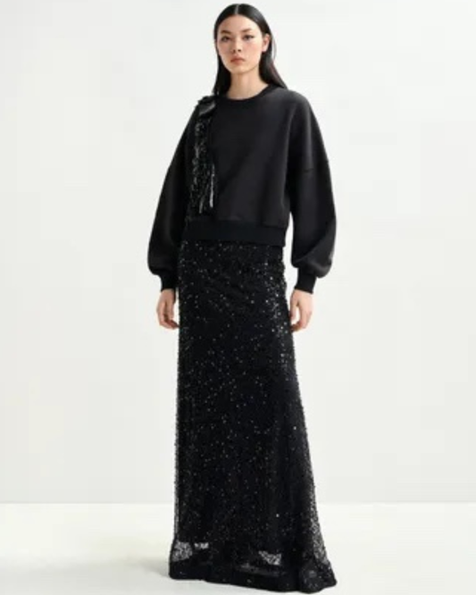 Isequins Sequin Maxi Skirt in Black by Essentiel Antwerp