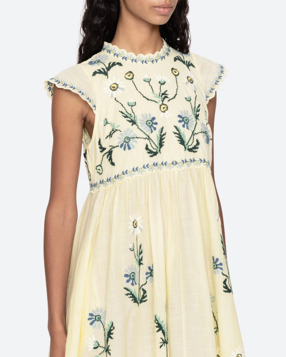 Audra Embroidery Midi Dress in Butter by Sea NY