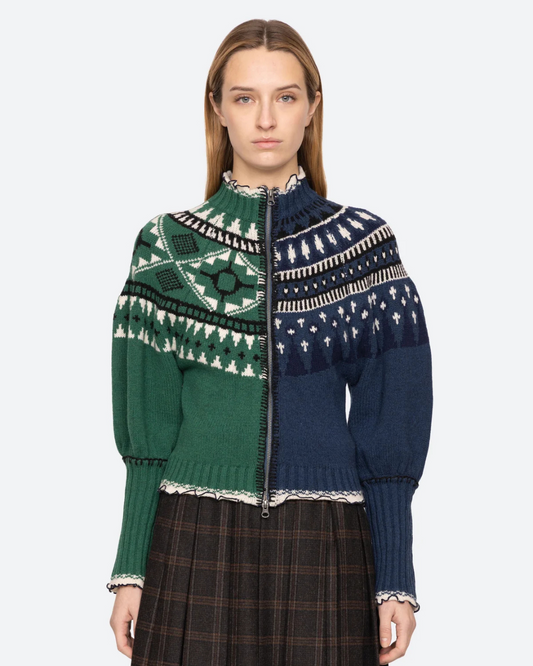 Linea Fair Isle Zip Front Cardigan by Sea New York