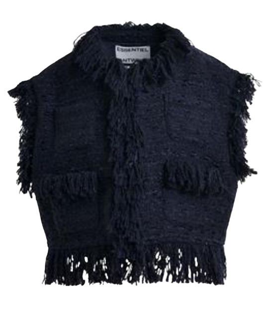 Ishani Fringed Gilet in Navy Blue by Essentiel Antwerp
