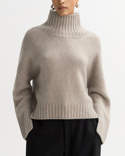 Girlfriend Cashmere Turtleneck in Greige by SOFT GOAT