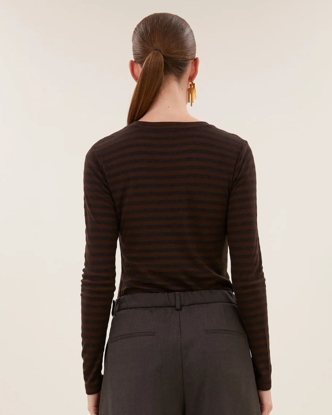 Basic Is Melange Stripe Top in Coffee Bean by by-bar