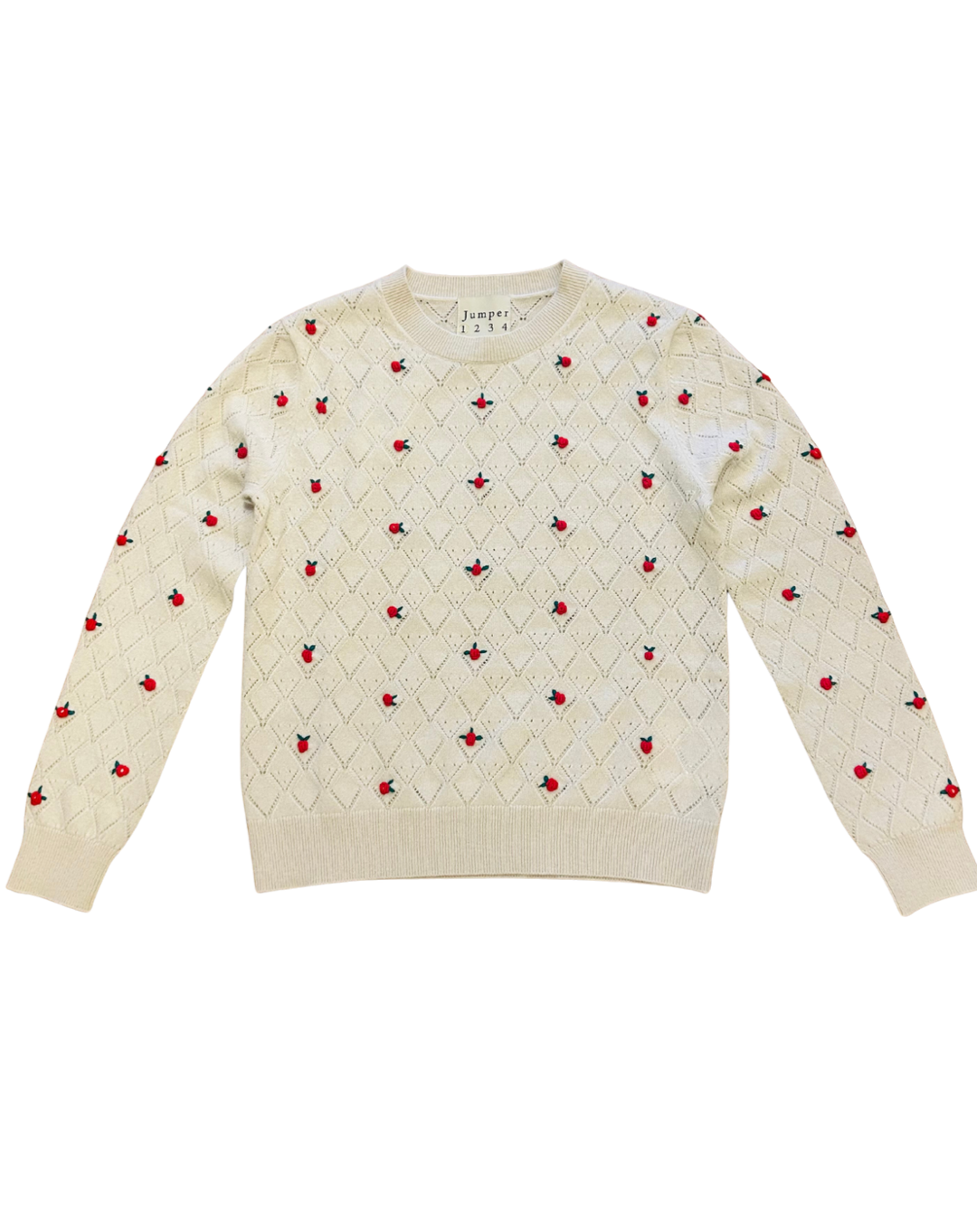 Cashmere Fancy Floral Crew in Limestone by Jumper 1234