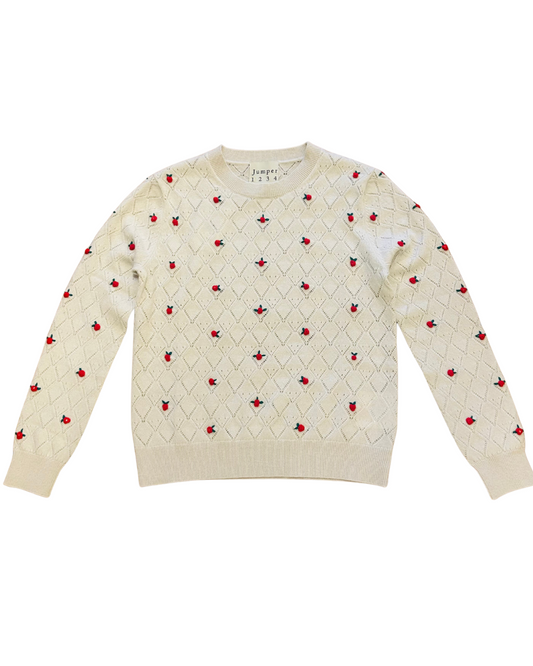 Cashmere Fancy Floral Crew in Limestone by Jumper 1234