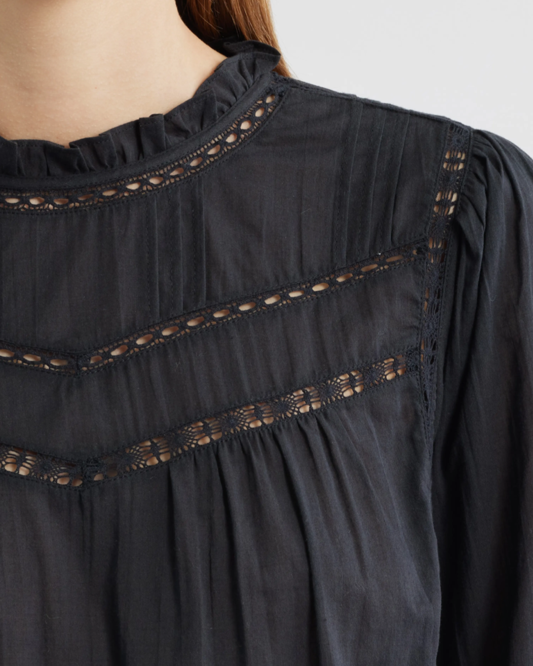 Reyna Lace Inset Cotton Peasant Top in Black by Rails