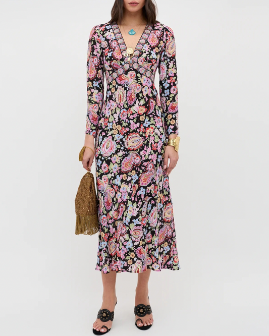 Tania Dress in Cara Floral Black by RIXO