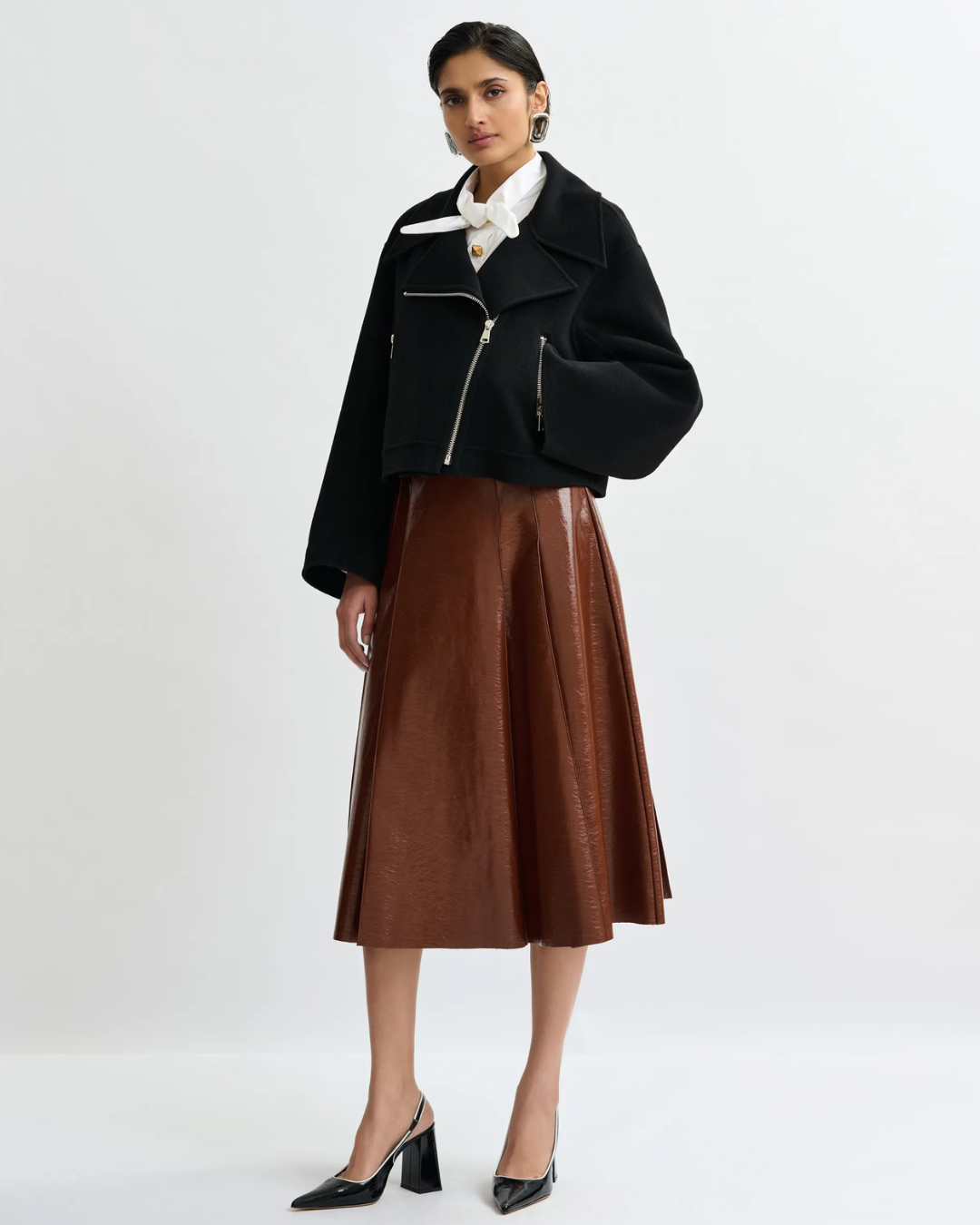 Jib Faux Leather Skirt in Chocolate Mousse by Essentiel Antwerp