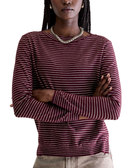 Gop Boatneck Sweater in Burgundy Stripe by Bellerose