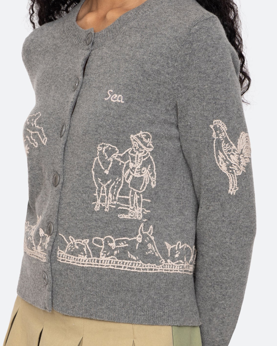 Edin Farm Embroidery Cardigan in Grey by Sea New York