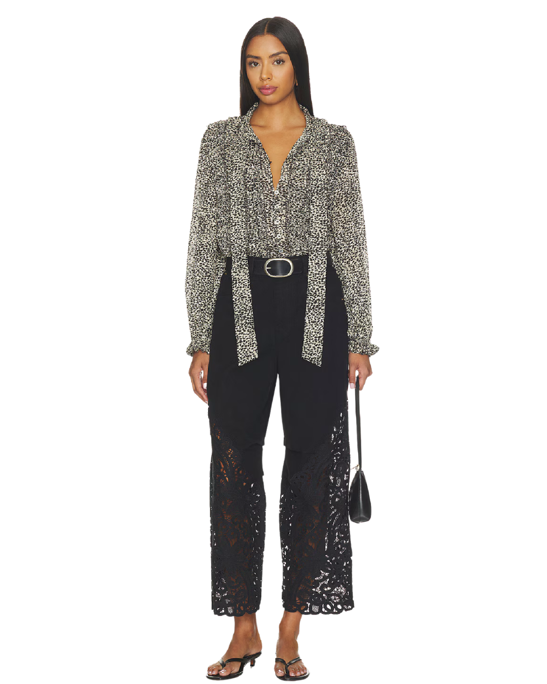 Charlize Print Long Sleeve Bow Top by Sea NY