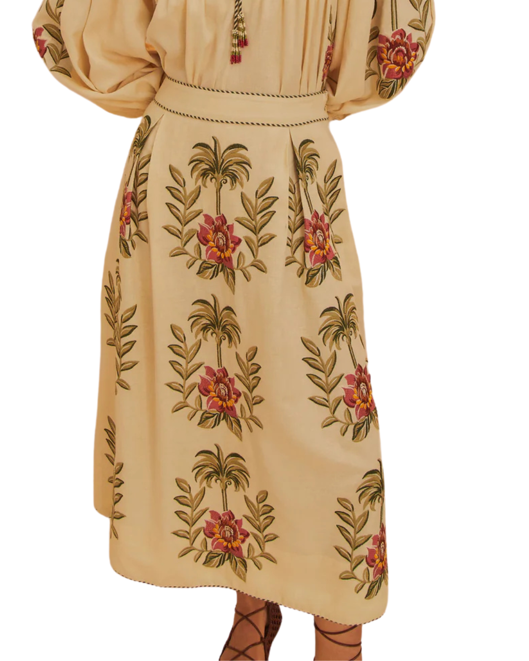 Tropical Flower Embroidered Sand Maxi Skirt by FARM Rio