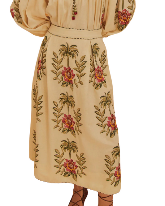 Tropical Flower Embroidered Sand Maxi Skirt by FARM Rio