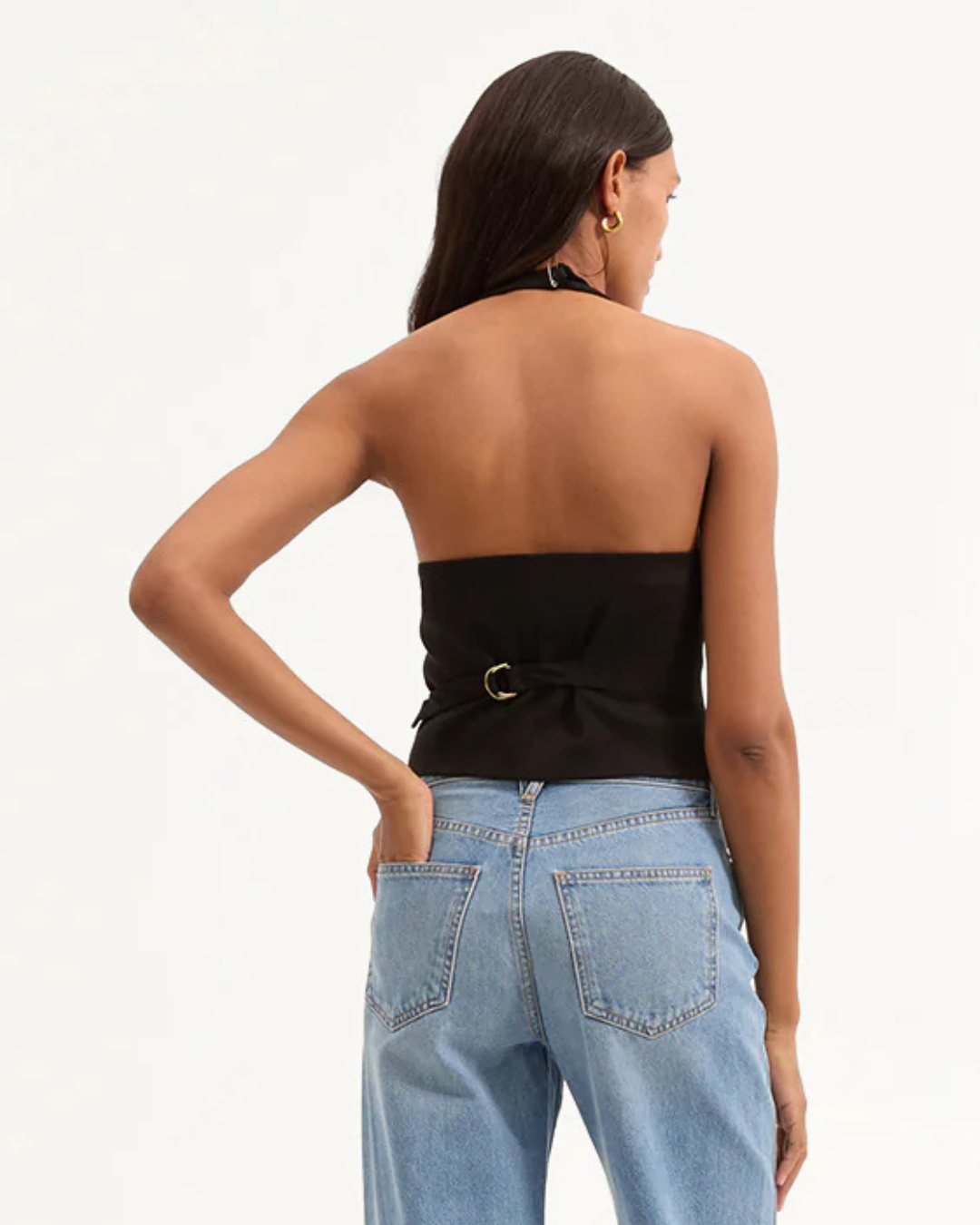 Arabella Stretch-Linen Vest in Black by Veronica Beard