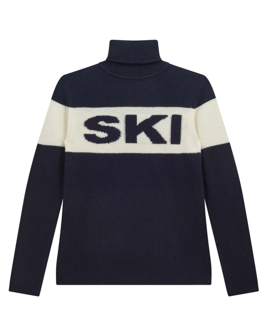 Cashmere Ski Roll Collar in Navy & Cream by Jumper 1234