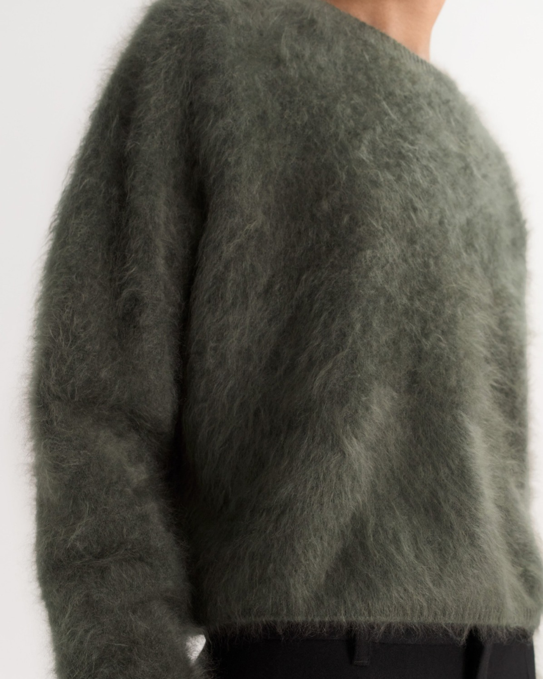 Brushed Cashmere Crewneck in Olive by SOFT GOAT