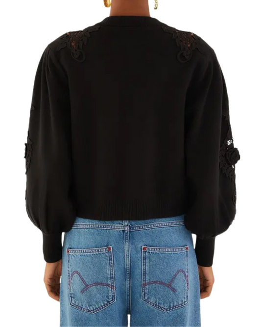 Black Lace Knit Sweater by FARM Rio