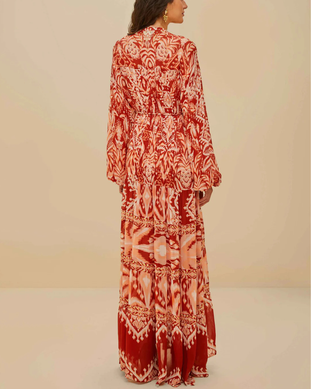 Tropical Tapestry Red Metal Embroidered Tiered Maxi Dress by Farm Rio