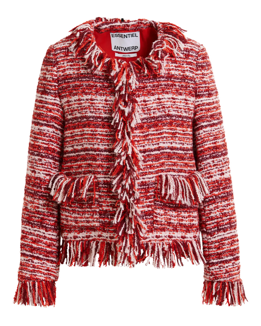 Iskra Fringed Jacket in Red by Essentiel Antwerp