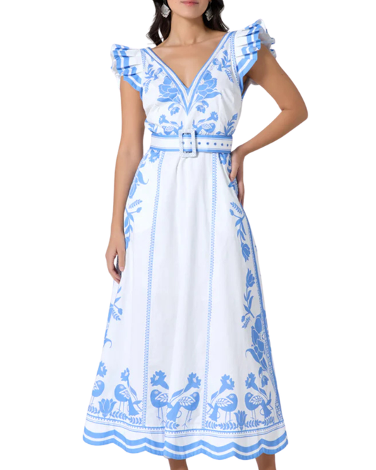 Valmira Dress in White & Blue by Scarlett Poppies