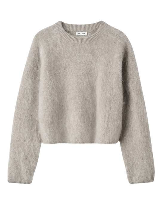 Brushed Cashmere Crewneck in Greige by SOFT GOAT