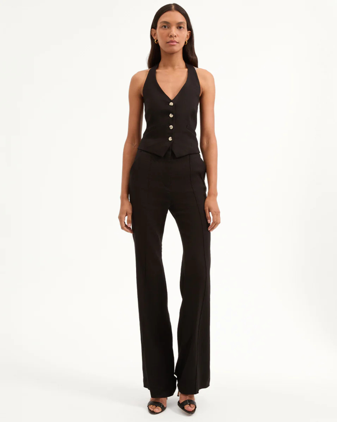 Arabella Stretch-Linen Vest in Black by Veronica Beard