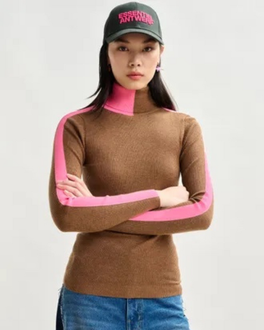 Iffort Two Tone Wool Blend Turtleneck Sweater in Fudge by Essentiel Antwerp