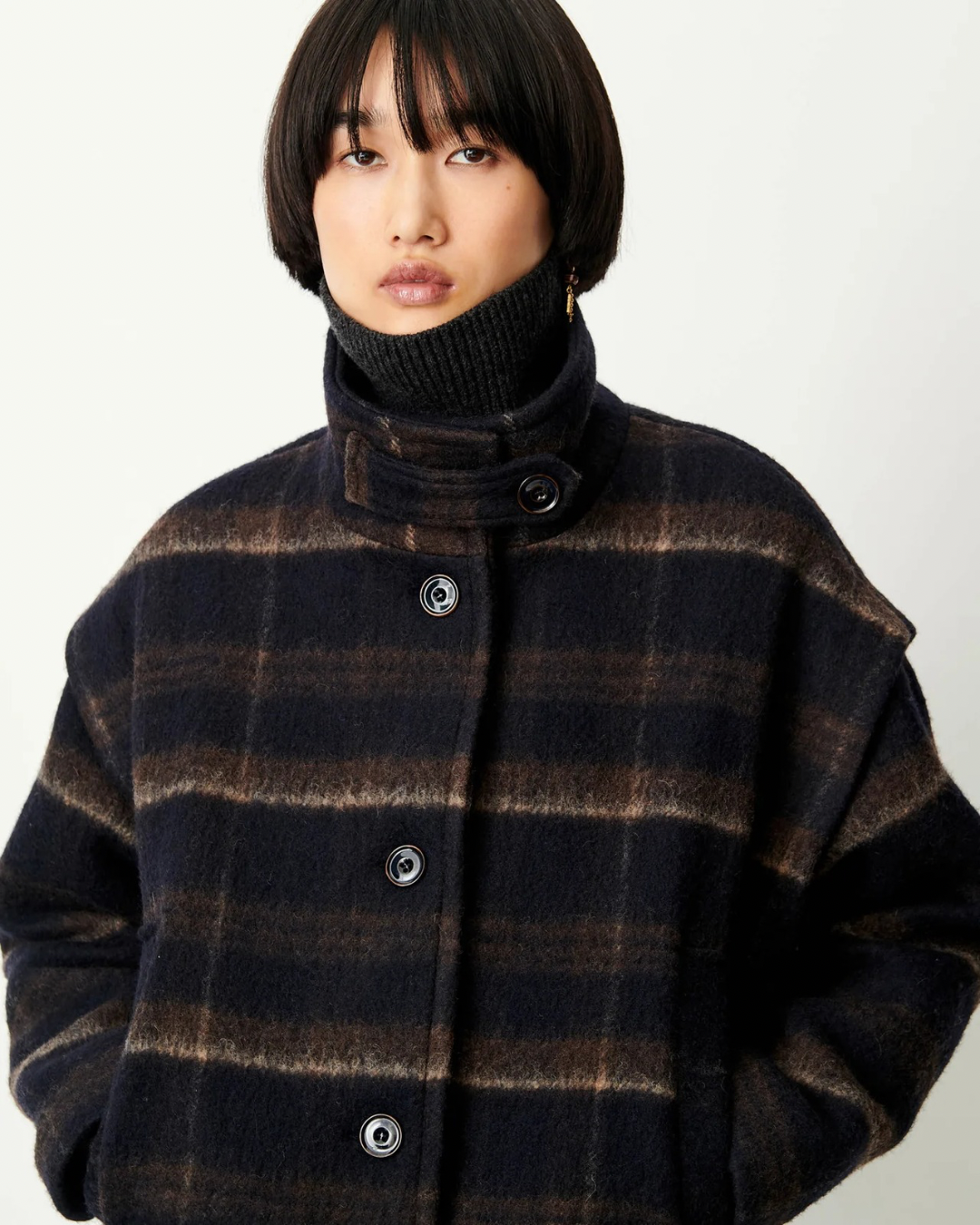 Paolino Coat in Navy Path by Sessùn