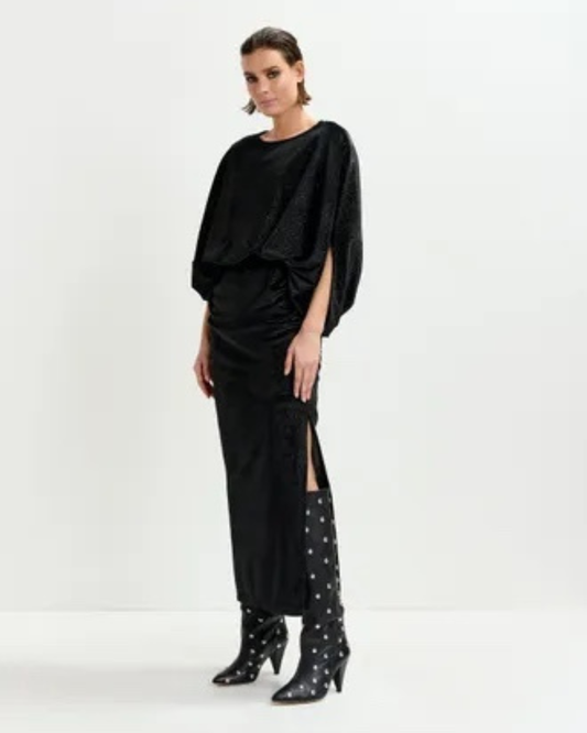 Ividence Velvet Jersey Dress in Black by Essentiel Antwerp