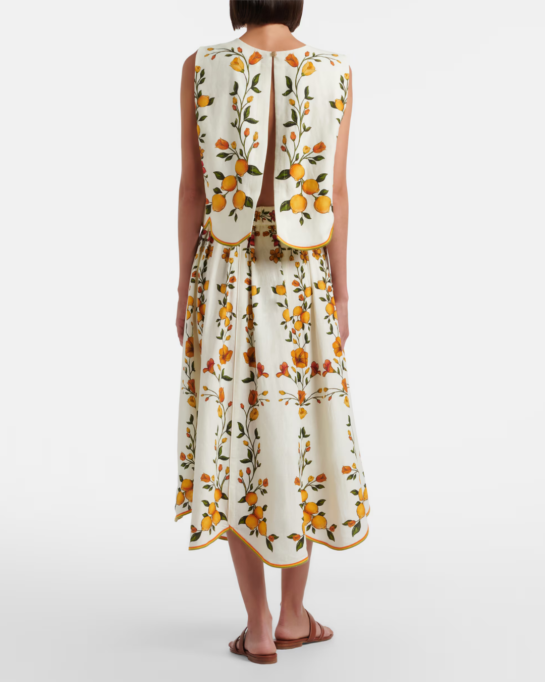 Lemon Bouquet Linen Blend Midi Skirt by Farm Rio