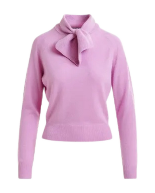 Invited Cashmere Pussy Bow Tie Sweater in Lilac Cloud by Essentiel Antwerp