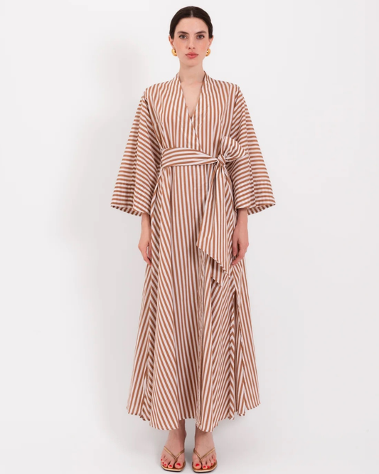 Pupa Dress in Beige Stripe by LAVI Couture
